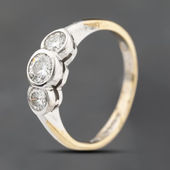 Second Hand 18ct Yellow Gold 0.33ct Brilliant Cut Diamond Rub Over Set Three Stone Ring 43121315