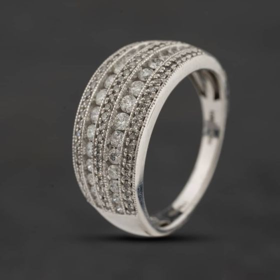 Second Hand 9ct White Gold Diamond Five Row Band Ring 43121357