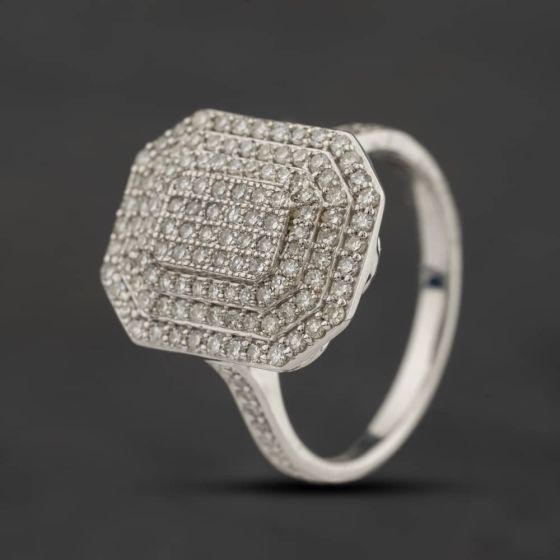 Second Hand 9ct White Gold 0.75ct Diamond Octagonal Cluster Ring 43121359