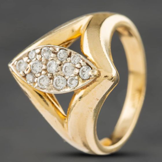 Second Hand 14ct Yellow Gold Brilliant Cut Diamond Marquise Shape Cluster Ring 4312155226