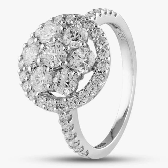 Second Hand 18ct White Gold Brilliant Cut Diamond Halo Cluster Ring 431215630