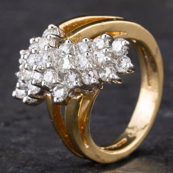 Second Hand 14ct Yellow Gold 1.50ct Brilliant Cut Diamond Multi Stone Cluster Ring 4312168