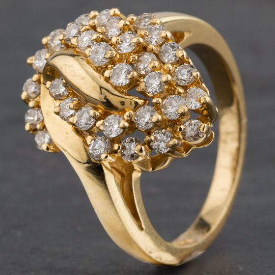 Second Hand 14ct Yellow Gold 1.00ct Brilliant Cut Diamond Fancy Multi Stone Cluster Ring 4312173
