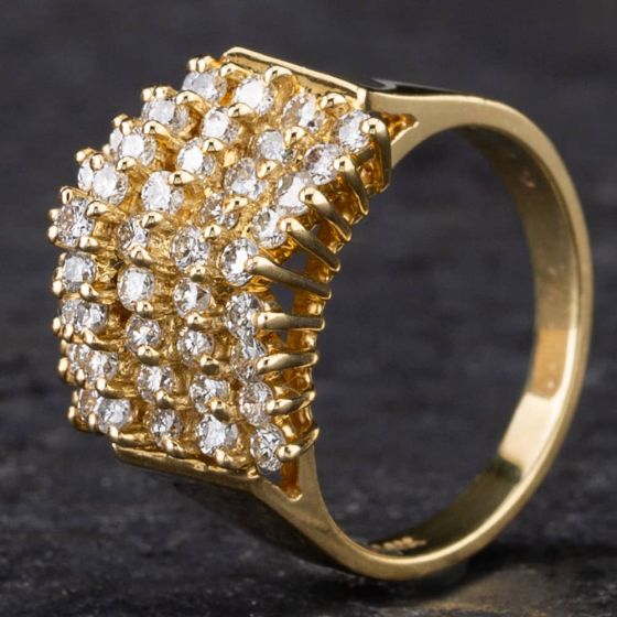Second Hand 14ct Yellow Gold 1.25ct Brilliant Cut Diamond 7 Row Pyramid Design Cluster Ring 4312174