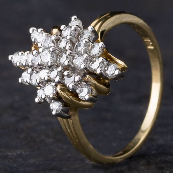 Second Hand 14ct Yellow Gold 0.70ct Brilliant Cut Diamond Spikey Cluster Ring 4312181