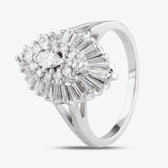 Second Hand 9ct White Gold Diamond Marquise Shape Cluster Ring 4312291