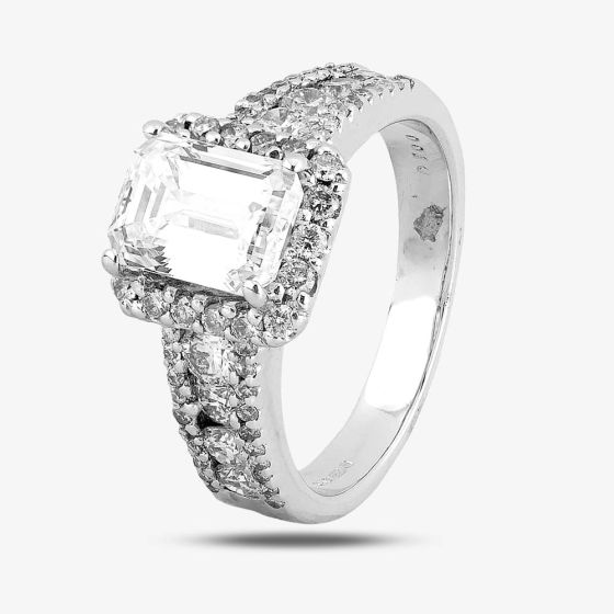 Second Hand 14ct White Gold 2.04ct Emerald Cut Diamond Cluster Ring 4312313