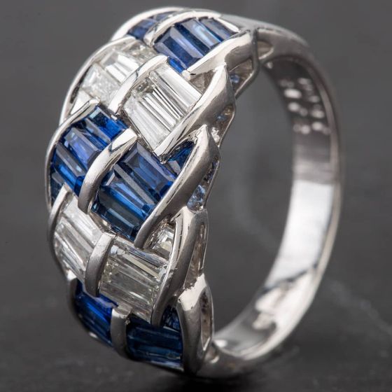 Second Hand Platinum Sapphire and Diamond 2 Row Twist Design Ring 4312348