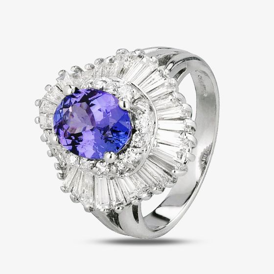 Second Hand 14ct White Gold Tanzanite and Diamond Ballerina Ring 4312351