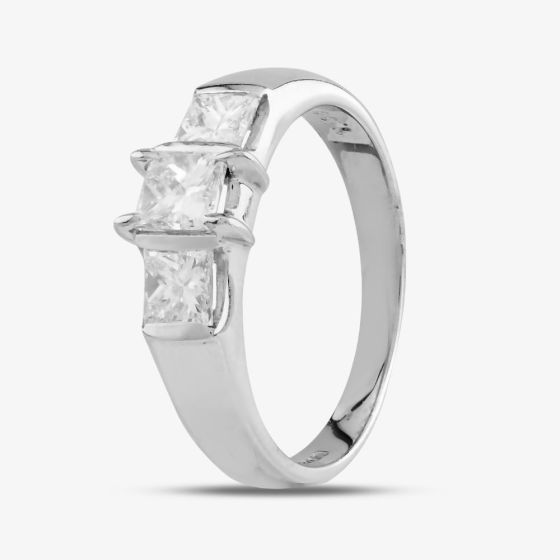 Second Hand Platinum 1.00ct Princess Cut Diamond Three Stone Ring 4312376