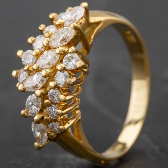 Second Hand 18ct Yellow Gold 3 Row Marquise & Brilliant Diamond Ring 4312398