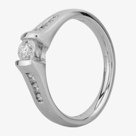 Second Hand 14ct White Gold Diamond Solitaire and Diamond Shoulders Ring 4312926