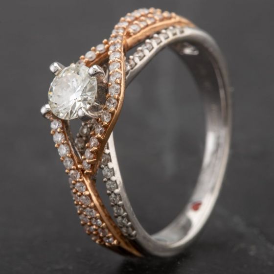 Second Hand 14ct White & Rose Gold 0.40ct Solitaire Diamond with Diamond Shoulders Ring 4312939