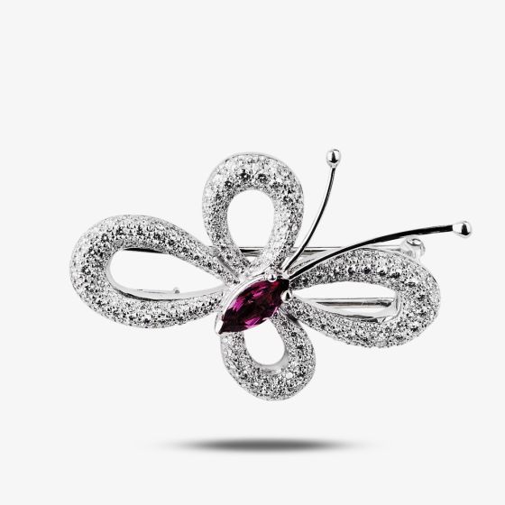 Second Hand 18ct White Gold Diamond and Pink Topaz Butterfly Brooch 4313095