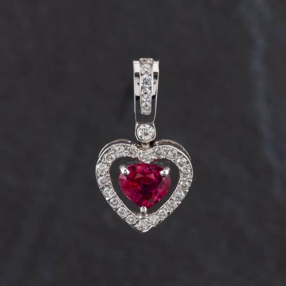 Second Hand 14ct White Gold 1.12ct Ruby & 0.33ct Brilliant Cut Diamond Open Design Heart Loose Pendant 4314021