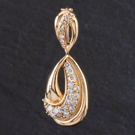 Second Hand 14ct Yellow Gold 1.0ct Brilliant Cut Diamond Pear Shaped Swirl Loose Pendant 4314035