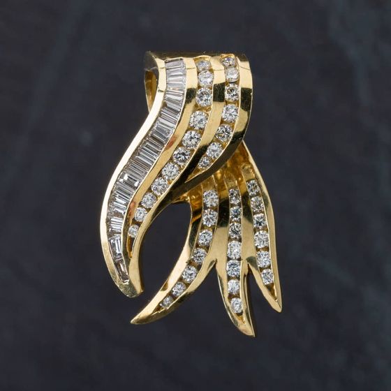 Second Hand 18ct Yellow Gold 1.90ct Diamond Baguette And Brilliant Cut Multi-Strand Loose Pendant 4314044