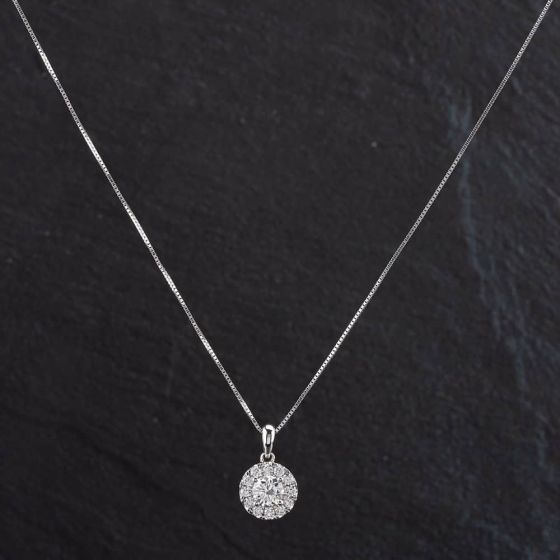Second Hand 14ct White Gold 0.75ct Diamond 18 Inch Box Chain & Pendant 4314075