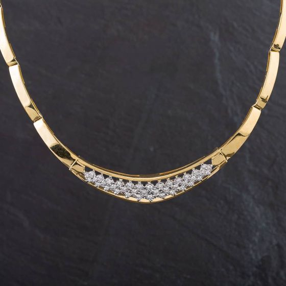 Second Hand 18ct Yellow Gold 1.25ct Brilliant Cut Diamond 3 Row Graduated 14 Inch Necklace 4314093