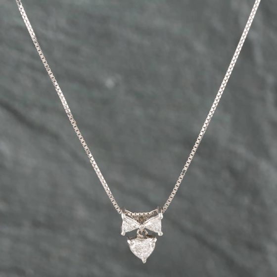 Second Hand Platinum 0.62ct Diamond Bow Pendant & 19 Inch Box Chain 43141014