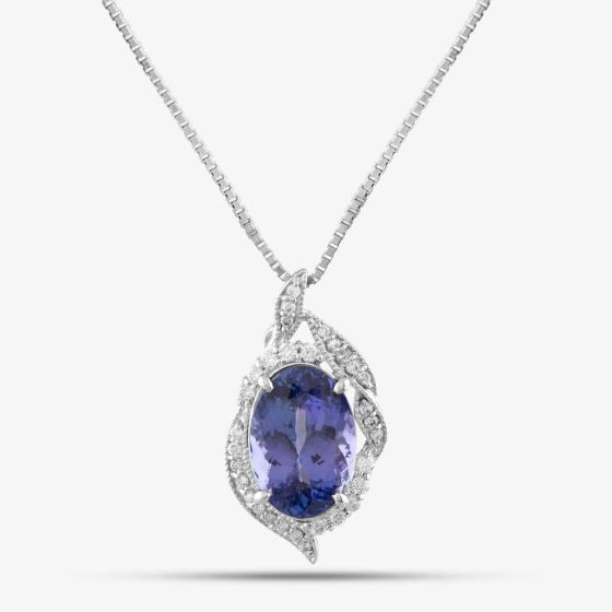Second Hand Platinum 5.95ct Tanzanite & 0.32ct Brilliant Cut Diamond Oval Pendant & 16-18 Inch Box Chain 43141022