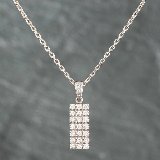 Second Hand Platinum 0.52ct Brilliant Cut Diamond Oblong Three Row Pendant & 16 Inch Trace Chain 43141023