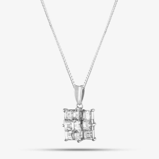 Second Hand Platinum 1.50ct Princess Cut Diamond Square Cluster Pendant & 16 Inch Box Chain 43141028