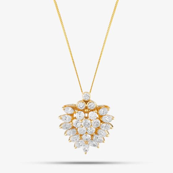 Second Hand 18ct Yellow Gold 2.93ct Brilliant & Pear Cut Diamond Cluster Pendant & 18 Inch Curb Chain 43141046