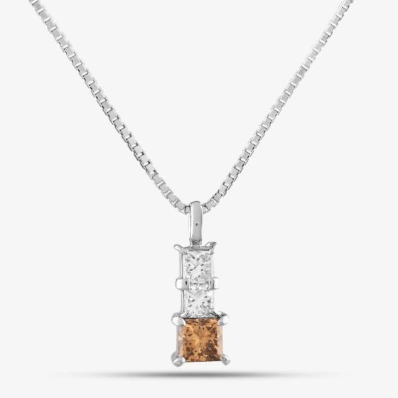 Second Hand Platinum 1.82ct Princess Cut Cognac Diamond Pendant & 16 Inch Box Chain 43141050