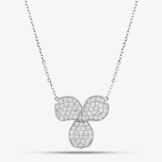 Second Hand Platinum 1.00ct Brilliant Cut Diamond Triple Pear Cluster Pendant & 16-18 Inch Trace Chain 43141052