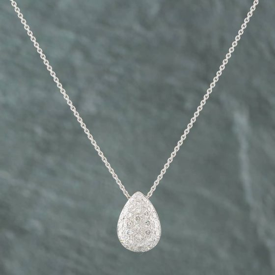 Second Hand 18ct White Gold 0.87ct Brilliant Cut Diamond Pear Shaped Pave Pendant & 16 Inch Trace Chain 43141060