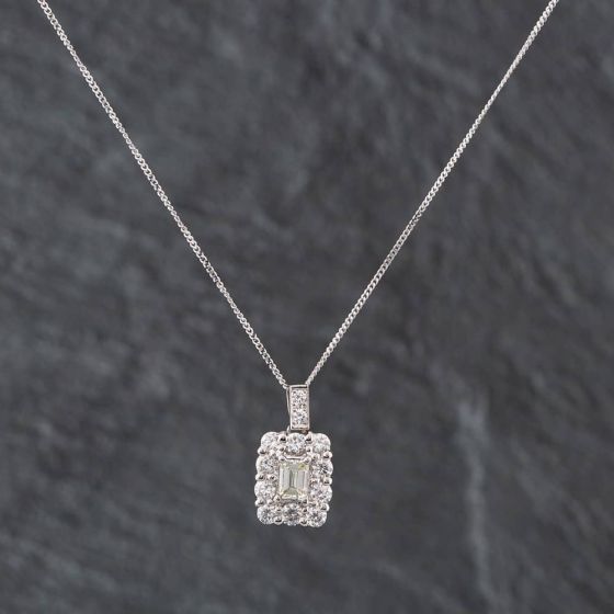 Second Hand Platinum 0.90ct Diamond Rectangular Cluster Pendant & 18 Inch Curb Chain 43141070