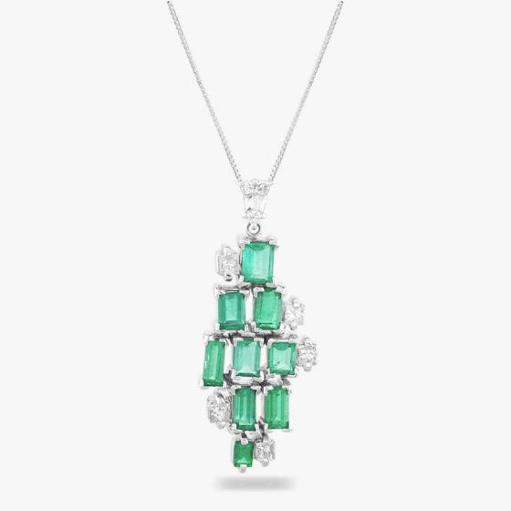 Second Hand Platinum Certificated 2.28ct Emerald & 0.54ct Brilliant Cut Diamond Pendant & 18 Inch Box Chain 43141074