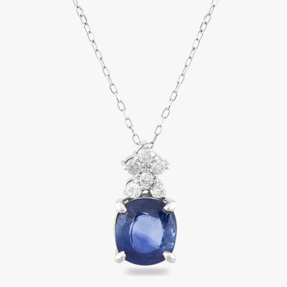 Second Hand Platinum 2.58ct Oval Cut Sapphire & 0.21ct Brilliant Cut Diamond Pendant & 18 Inch Trace Chain 43141076