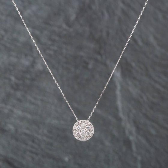 Second Hand 18ct White Gold 0.50ct Brilliant Cut Diamond Round Cluster Pendant & 16 Inch Trace Chain 43141080