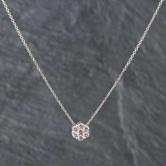 Second Hand 14ct White Gold Brilliant Cut Diamond Seven Stone Cluster Pendant & 18 Inch Trace Chain 43141092