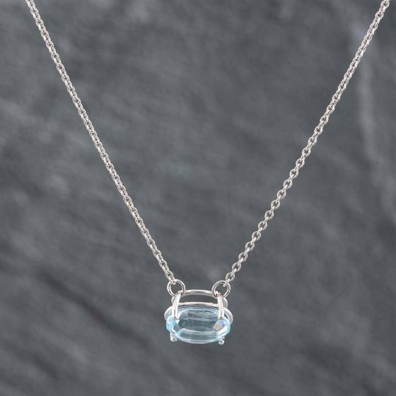 Second Hand 14ct White Gold 3.50ct Oval Cut Blue Topaz Pendant & 16 Inch Belcher Chain 43141102