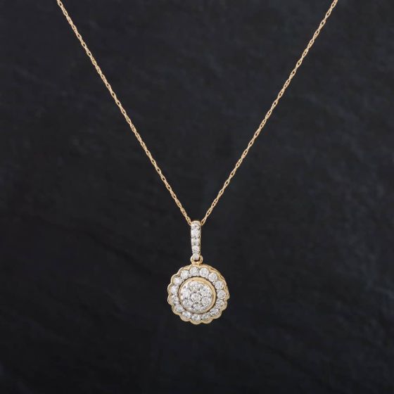 Second Hand 14ct Yellow Gold 0.75ct Brilliant Cut Diamond Pendant & 18 Inch Prince Of Wales Chain 4314111