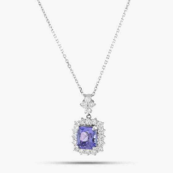 Second Hand Platinum 3.96ct Tanzanite & 1.02ct Brilliant Cut Diamond Rectangular Cluster Pendant & 16 Inch Trace Chain 43141143