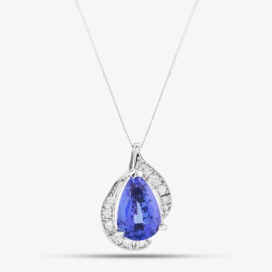 Second Hand Platinum 4.91ct Tanzanite & 0.27ct Brilliant Cut Diamond Pear Shape Pendant & 18 Inch Curb Chain 43141146