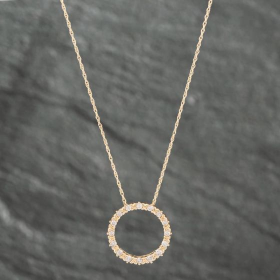 Second Hand Yellow Gold 0.25ct Brilliant Cut Diamond Open Pendant & 18 Inch Prince Of Wales Chain 43141153