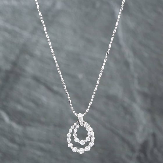 Second Hand Platinum 1.24ct Brilliant Cut Diamond Graduated Double Loop Pendant & 16-18 Inch Ball Chain 43141176