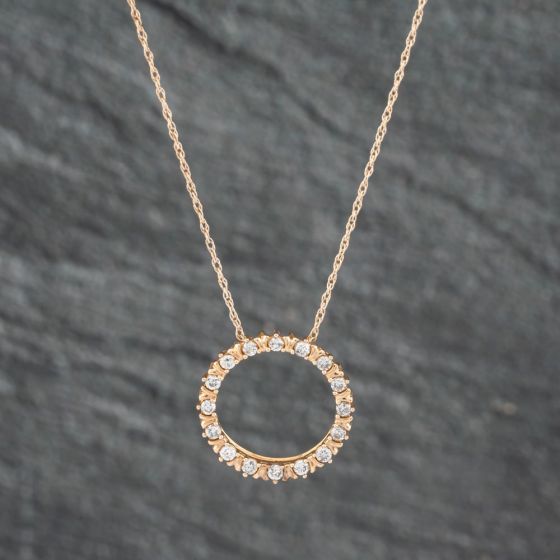 Second Hand 9ct Yellow Gold 0.25ct Diamond Open Circle Pendant & 18 Inch Prince Of Wales Chain 43141201