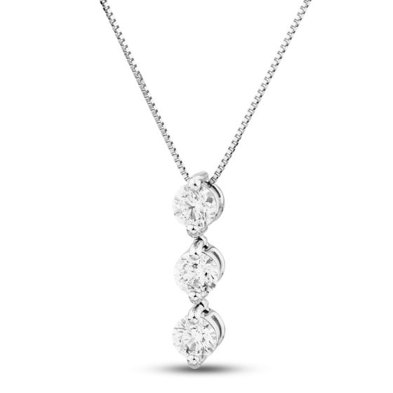 Second Hand Platinum 1.00ct Brilliant Cut Diamond Three Stone Pendant & 18 Inch Box Chain 43141202
