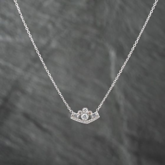 Second Hand 14ct White Gold 0.42ct Diamond Multi Stone Pendant & 16-18 Inch Trace Chain 43141211