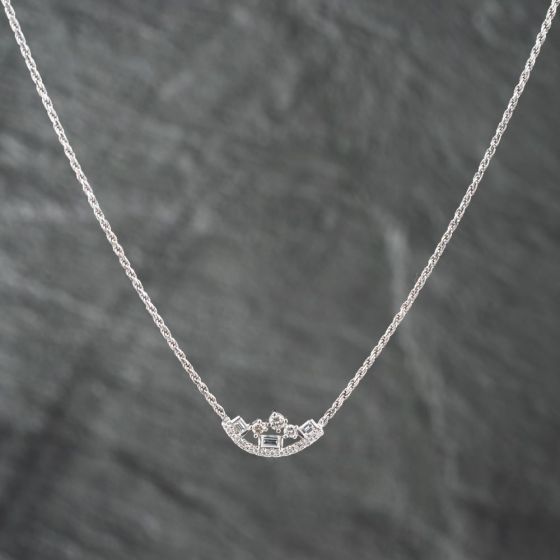 Second Hand 14ct White Gold 0.42ct Diamond Multi Stone Pendant & 16 Inch Rope Chain 43141212