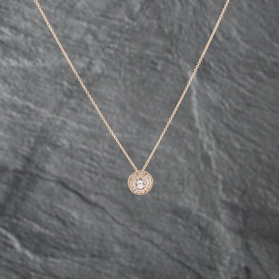 Second Hand 14ct Yellow Gold 0.55ct Brilliant Cut Diamond Cluster Pendant & 16 Inch Trace Chain 43141220