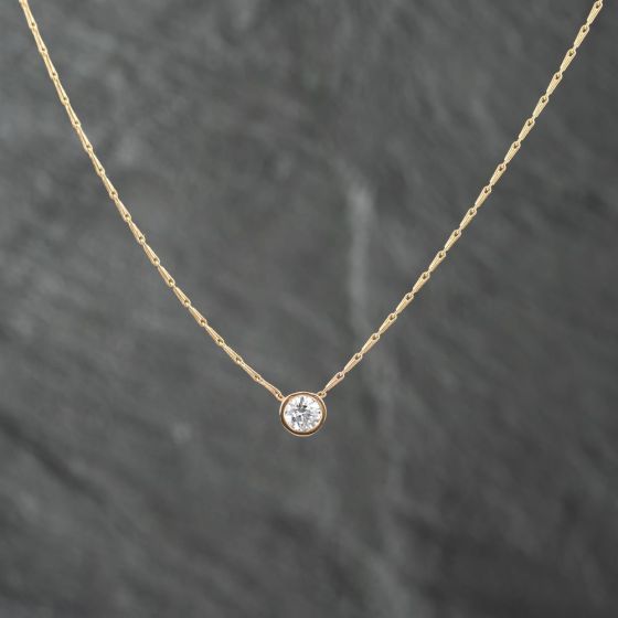 Second Hand 14ct Yellow Gold 0.52ct Brilliant Cut Diamond Single Stone Rubover Set Pendant & 16 Inch Trace Chain 43141222