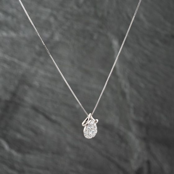 Second Hand Platinum 1.04ct Diamond Tear Drop Pendant & 16-18 Inch Box Chain 43141223
