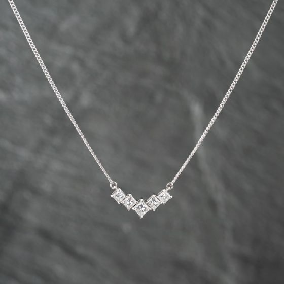 Second Hand Platinum 1.04ct Princess Cut Diamond Set Five Stone Pendant & 16 Inch Celtic Chain 43141224